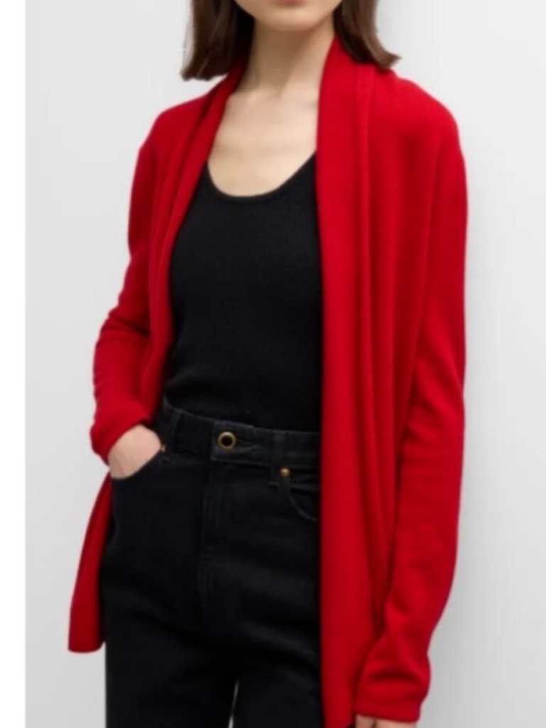 Nwot- Neiman Marcus- Cashmere Red Open-Front Draped Cardigan- Size Xs